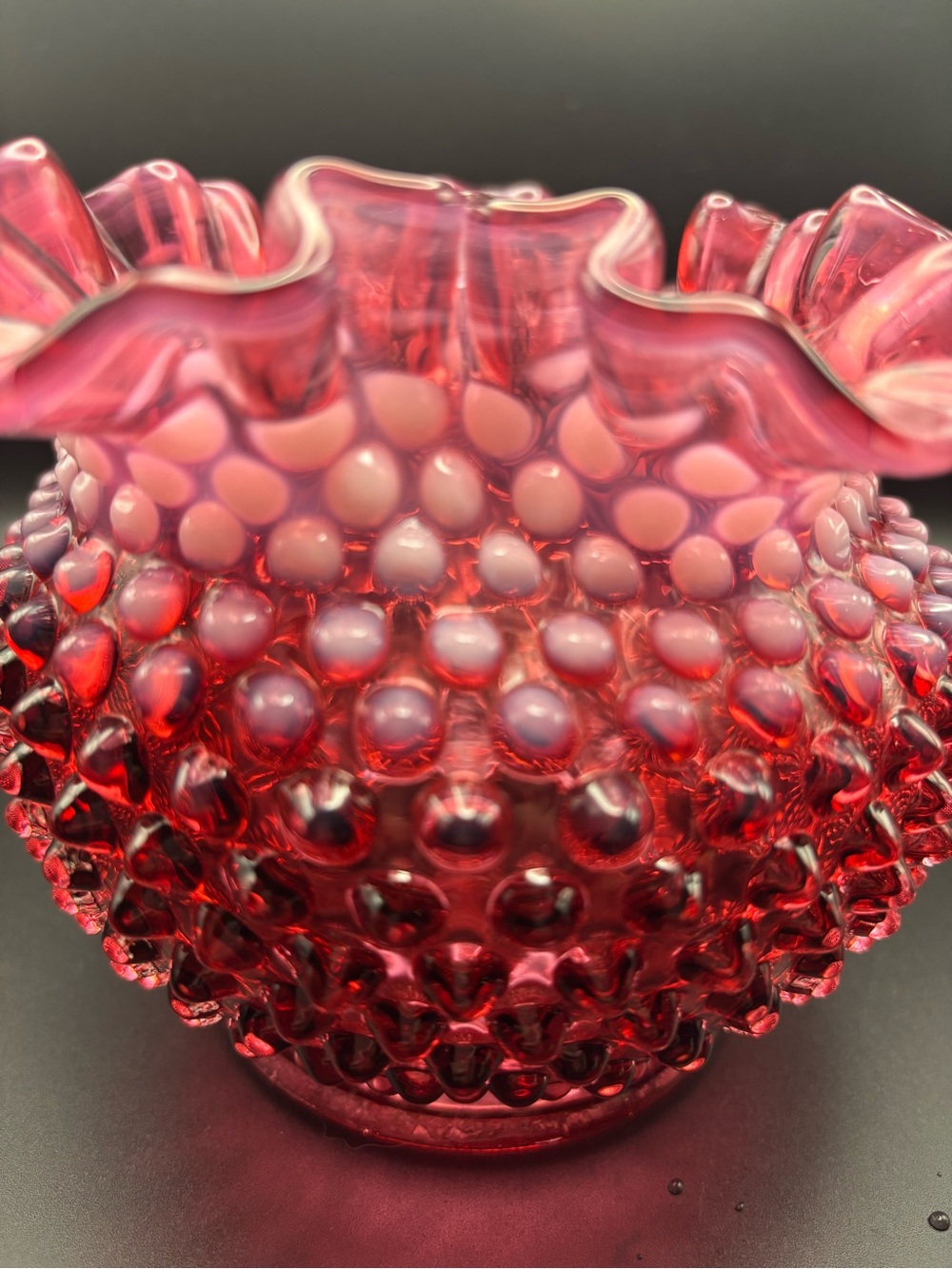 Venton Hobnail Ruffled Cranberry Glass Vase - Picture 10 of 16